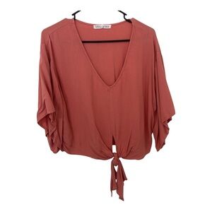 3/$15 Lola Grace Orange Tie-Front  low vneck Top size M
